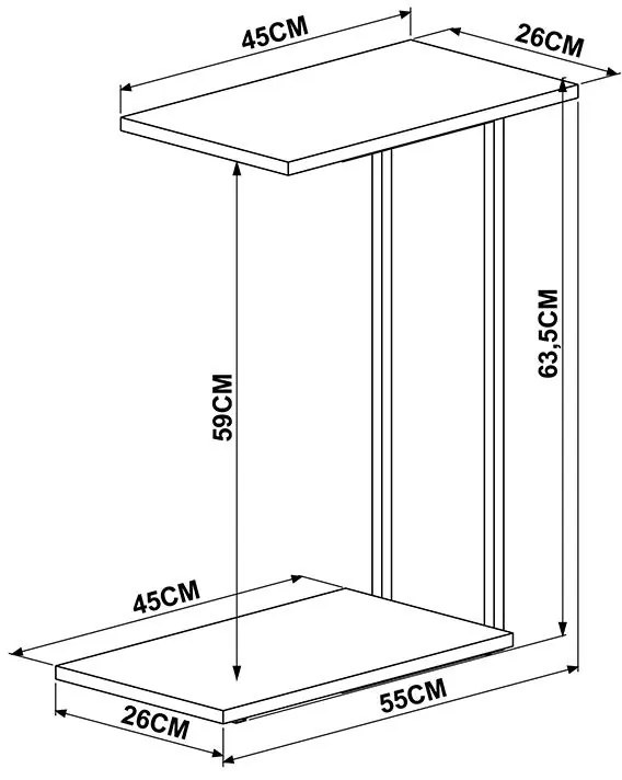 Mesa Lateral 2 Prateleiras Multifuncional - Vermont Cobre