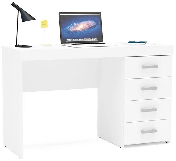 Mesa De Escritório Computador Malta 1,20m 4 Gavetas - Branco