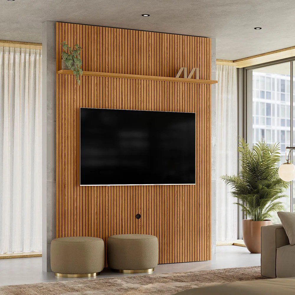 Painel TV 65 Pol 179cm Ripado para Sala Valen Cumaru M20 - D'Rossi