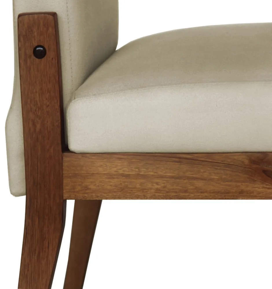 Conjunto 6 Cadeiras De Jantar Aurora Base Madeira Maciça Estofada Suede Nude