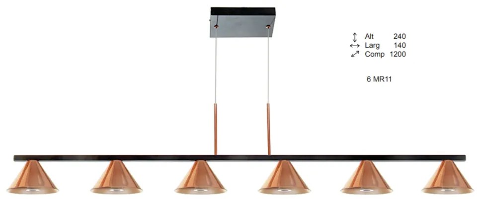 Pendente Time Retangular 120X14X24Cm Cone Fixo Simetrico Metal Alumini... (ROSE FOSCO)