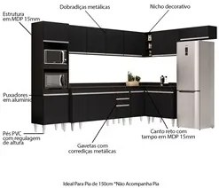 Armário de Cozinha Modulada de Canto 8 Peças CP08 Balcão com Tampo Pre