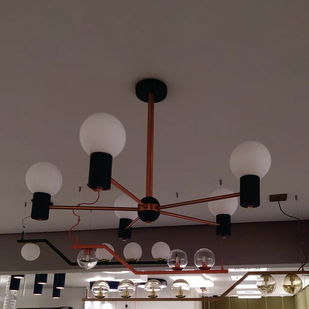 Pendente Nikko Ø92,5X55Cm C/ 5 Globos 5Xg9 / Haste Fixa / Globo Ø12Cm... (BT - Branco Texturizado, FOSCO)
