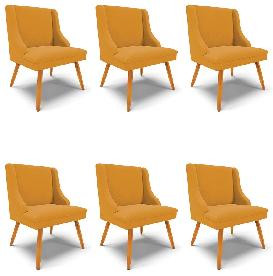 Cadeira Sala de Jantar Pé Palito Castanho Kit 6 Liz Boucle D03 - D'Rossi - Mostarda