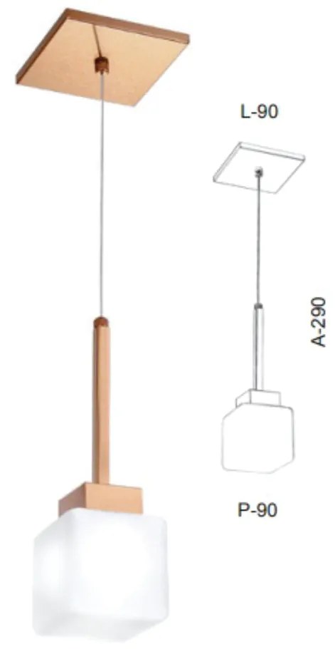 Pendente Simples Vidro Quadrado 09X29X09Cm Metal E Cubo 01Xg9 |Old Art... (COBRE FOSCO / COBRE BRILHO, FOSCO (BRANCO))