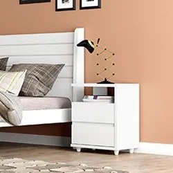 Mesa de Cabeceira 2 Gavetas Campeche Branco - Henn