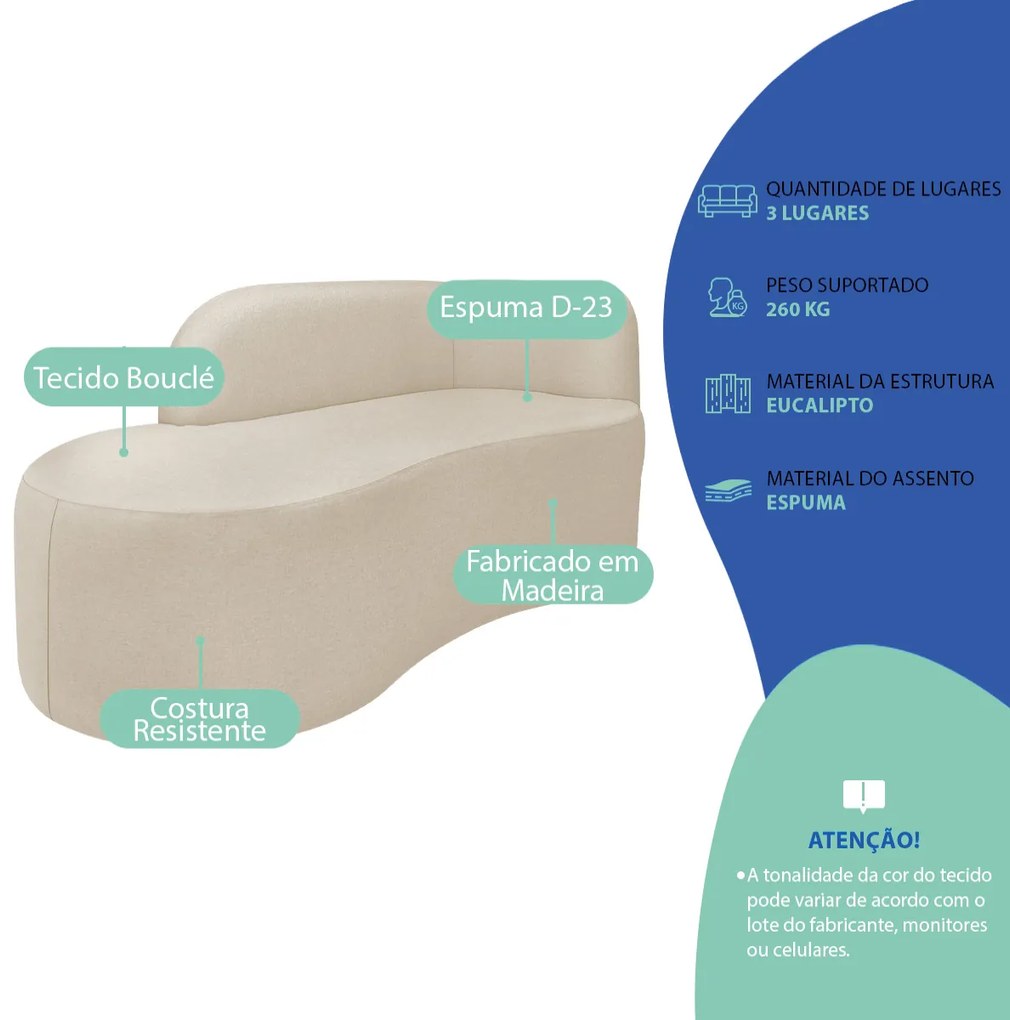 Divã Recamier Orgânico Tokyo 180cm Lado Esquerdo Bouclé - ADJ Decor