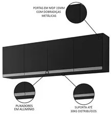 Armário Aéreo 150cm 4 Portas Andréia Preto - AJL Móveis