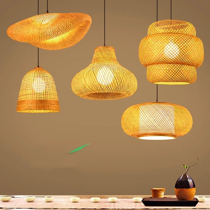 luminária Pendente Handmade Rattan Lustre De Bambu Redondo, Chapéu De Palha, Vintage, Restaurante Luz, Café Bar - Rattam-A-50CM