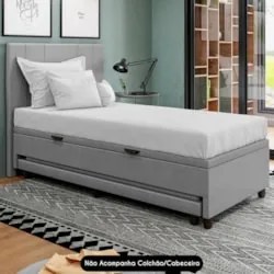 Bicama Box Baú Solteirão 96x203cm Samy S05 Veludo Cinza - Mpozenato