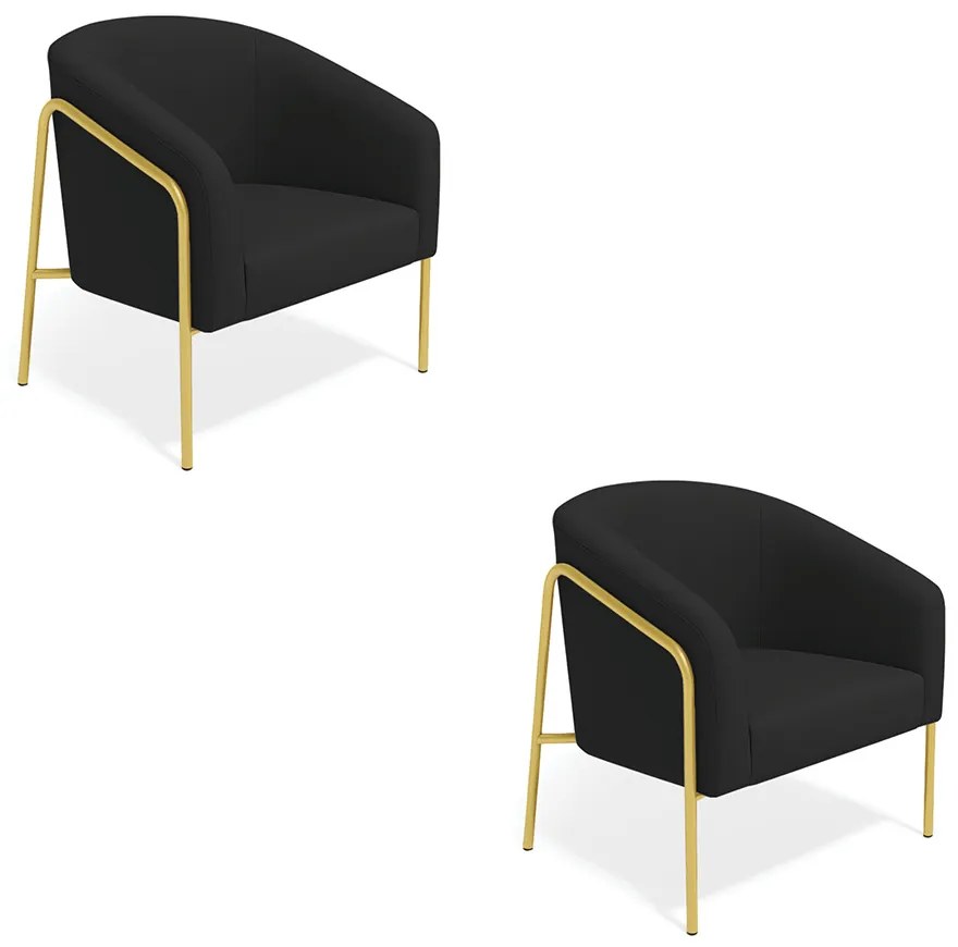 Poltrona Sala Industrial Alta Dourado Kit 2 Stella Suede D03 - D'Rossi  - Preto