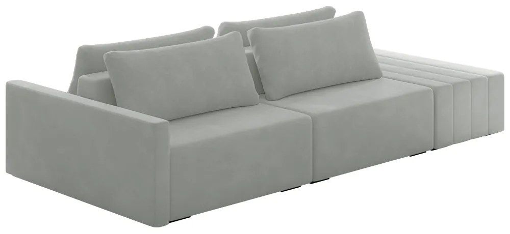 Sofá Ilha Modulado Milos 232cm Puff Lateral Veludo Cinza G33 - Gran Belo