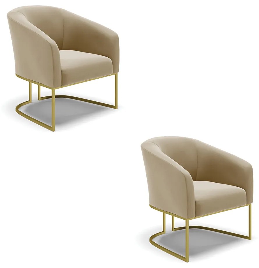 Cadeira Sala de Jantar Base Industrial Dourado Kit 2 Stella Suede D03 - D'Rossi - Marrom Rato