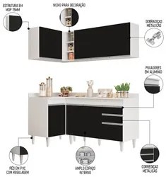 Armário de Cozinha Modulado de Canto Direito 4 Peças CP38 Balcão com T