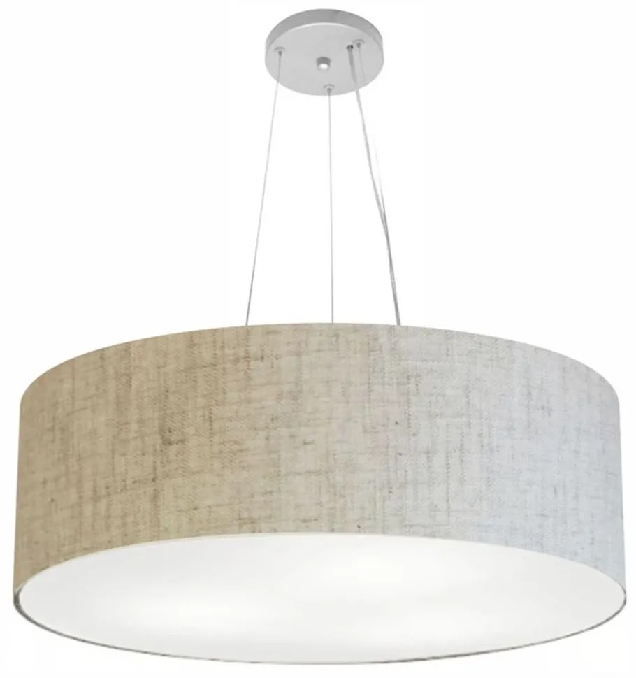 Lustre Pendente Cilíndrico Md-4010 Cúpula em Tecido 60x21cm Rustico Bege - Bivolt