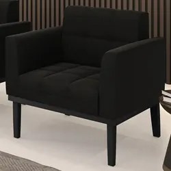 Poltrona Decorativa Base Madeira Preto Ana Suede Preto - Ibiza