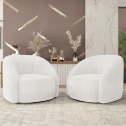 Poltrona Decorativa Orgânica Giratória Kit 2 Lya Z32 Boucle Branco - M