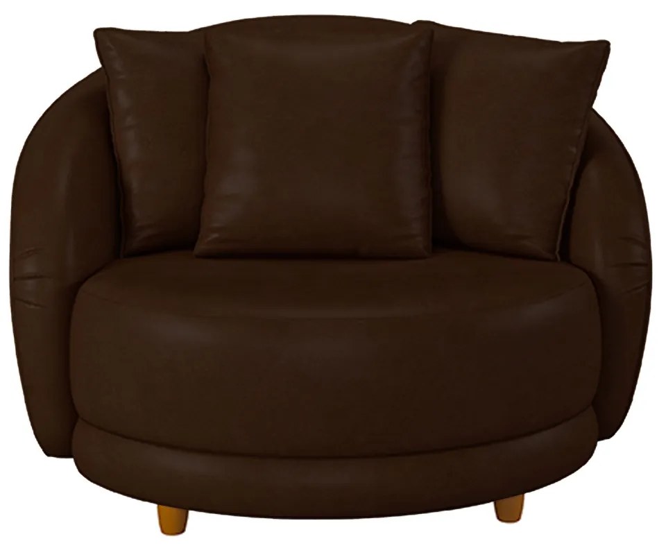 Poltrona Decorativa Base Fixa Galáxia com Almofadas PU Marrom G45 - Gran Belo