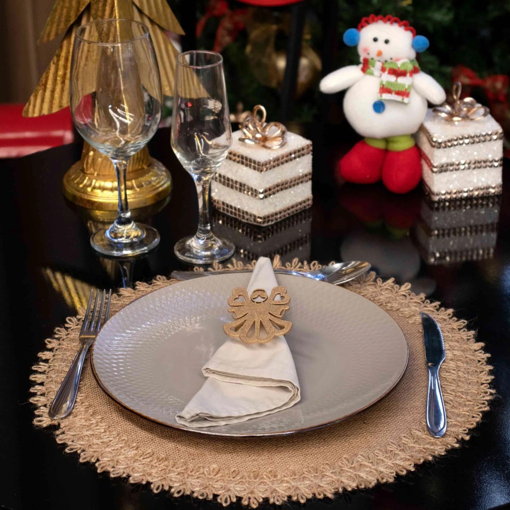 Jogo Americano Redondo Natalino 1 Unidade Tecido Juta 39cm Borda Trançada Bege F04 - D'Rossi