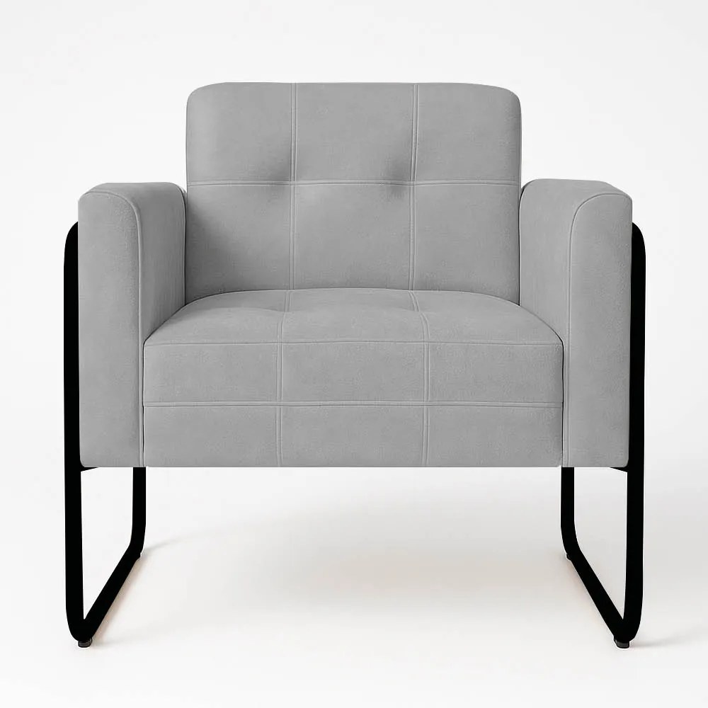 Poltrona Sala Industrial Alta Tubo Preto Elisa Suede D03 - D'Rossi - Cinza