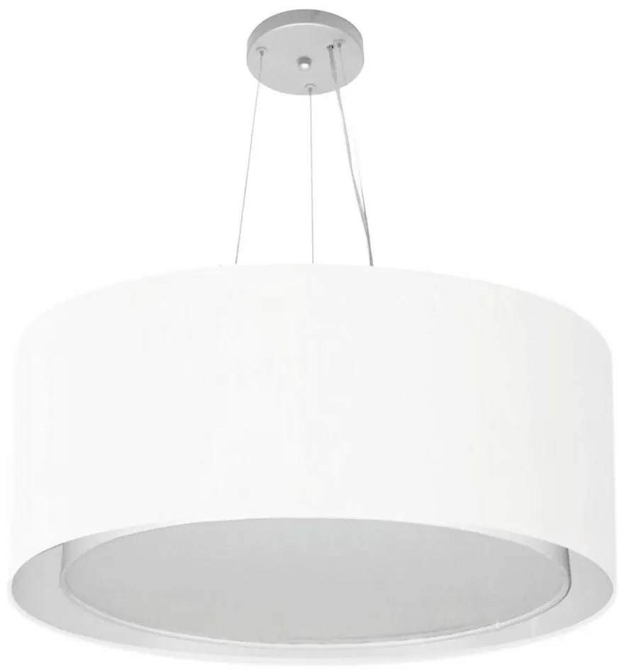 Lustre Pendente Cilíndrico Duplo Md-4302 Cúpula em Tecido 60x30cm Branco - Bivolt