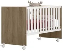 Berço Reto Para Colchão 130x60 Com Rodízios Doce Sonho Carvalho/Branco