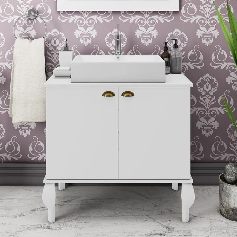 Gabinete De Banheiro Provençal Completo Balcão Cuba Espelho - Branco