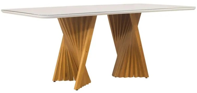 Mesa De Jantar Lugano com Vidro 180x100 Fendi e Amêndoa