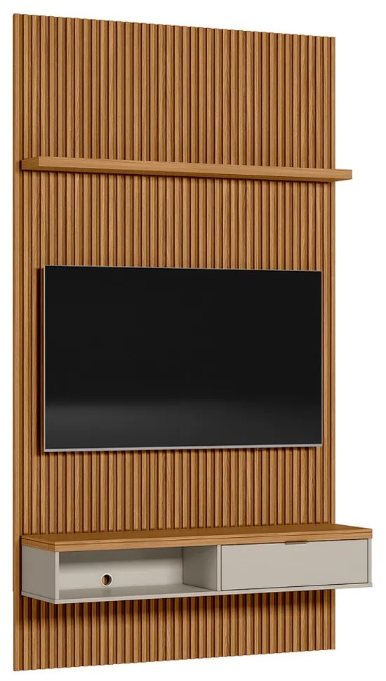 Painel para TV até 60 Polegadas Ripado Marisa com Nicho Bancada Nature e Off White 141x250 cm L04 - D'Rossi