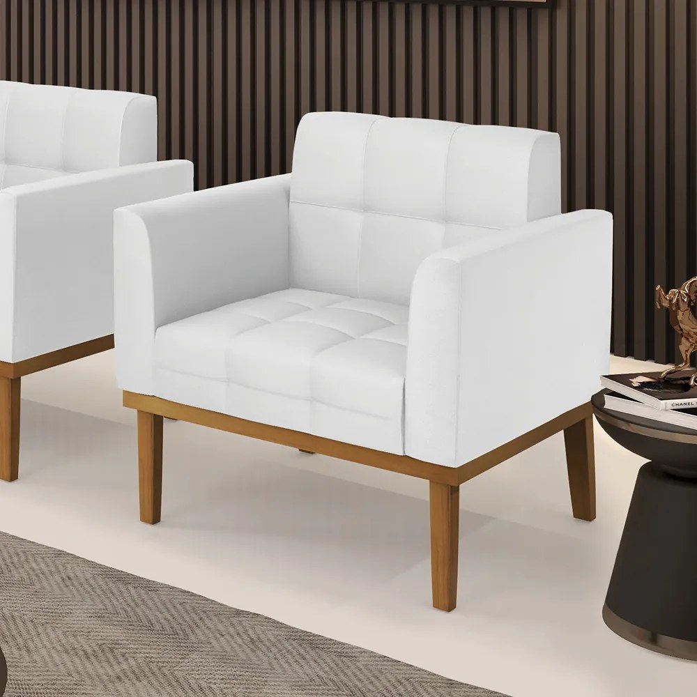 Poltrona Sala Decorativa Elisa Base de Madeira Castanho Sintético D03 - D'Rossi - Branco