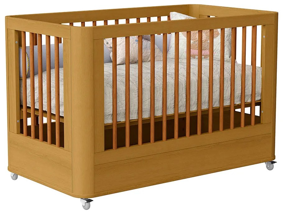 Berço Mini Cama Boom Slim 2 em 1 com Rodízios - Savana Fosco - Berço Mini Cama Boom Slim com Rodízios - Savana Fosco