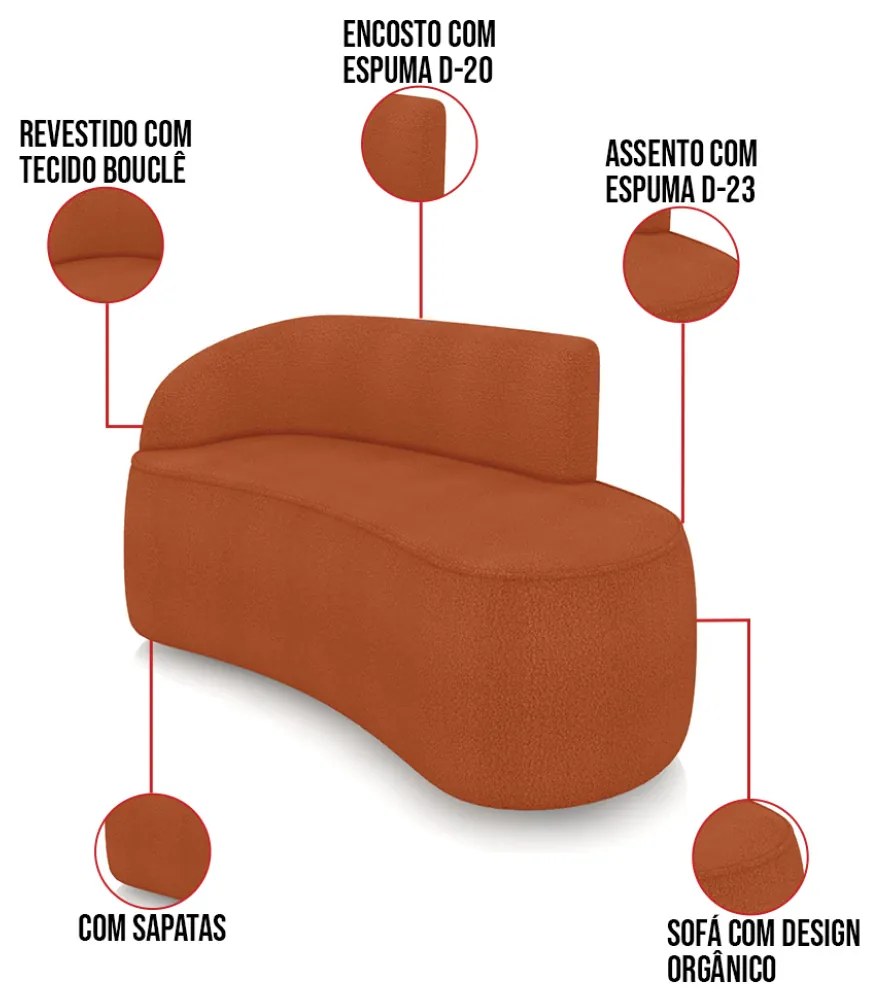 Sofá 2 Lugares Orgânico 140cm Morgan e Poltrona Lua Bouclê Terracota D03 - D'Rossi