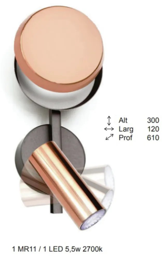 Arandela Eclipse Mista Móvel 12X06X30Cm Discos Metal Aluminio 01X Mr11... (ROSE FOSCO, 110V)