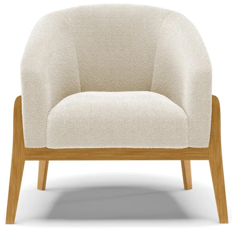 Poltrona Decorativa Base Madeira Stella PU Nozes/Bouclê D03 - D'Rossi - Bege