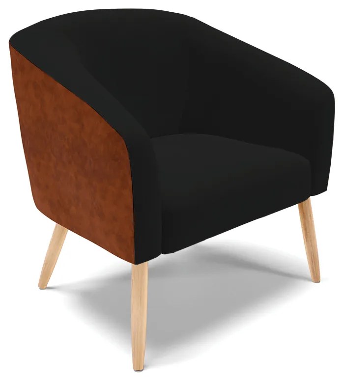 Namoradeira e 2 Poltronas Pé Palito Natural Stella Nozes/Linho Preto  D03 - D'Rossi