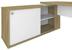 Mesa Escrivaninha em L 135x168cm 1 Porta Sharp A06 Olmo/Branco - Mpoze
