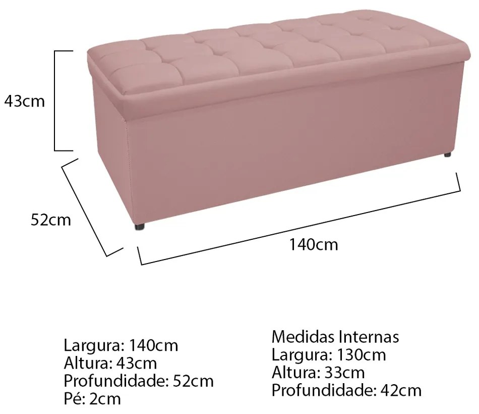 Calçadeira Copenhague 140 cm Casal Suede Rosê - ADJ Decor