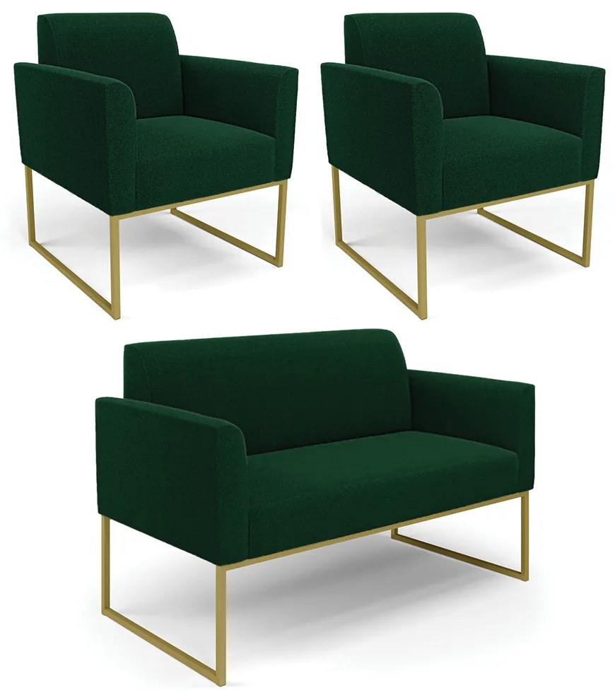 Namoradeira e 2 Poltronas Industrial Dourado Marisa Bouclê D03 - D'Rossi - Azul