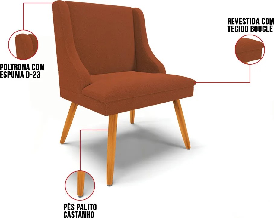 Cadeira Sala de Jantar Pé Palito Castanho kit 2 Liz Bouclê D03 - D'Rossi - Terra