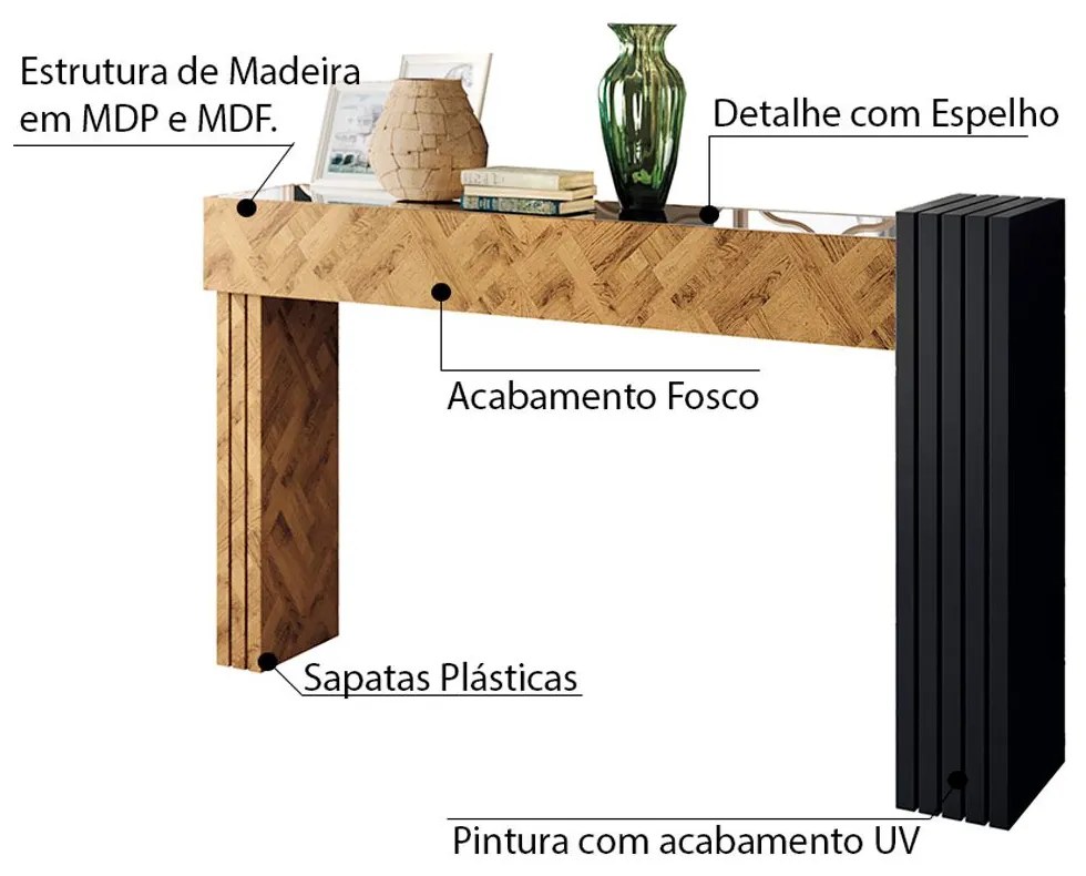 Aparador com Espelho Riad Decorativo Sala de Estar Chevron/Preto G26 - Gran Belo