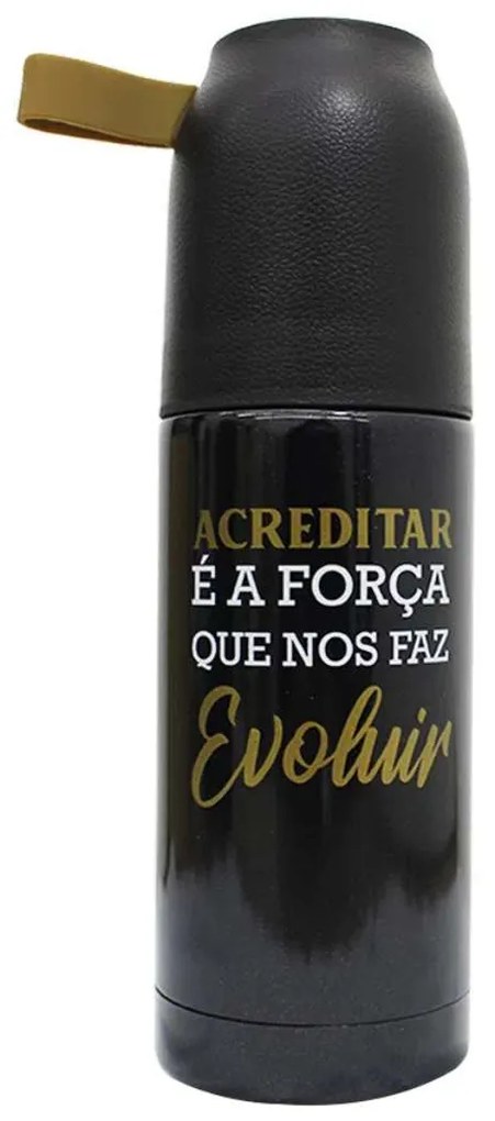 Mini Garrafa Térmica com Tampa de Couro 350 ml Acreditar