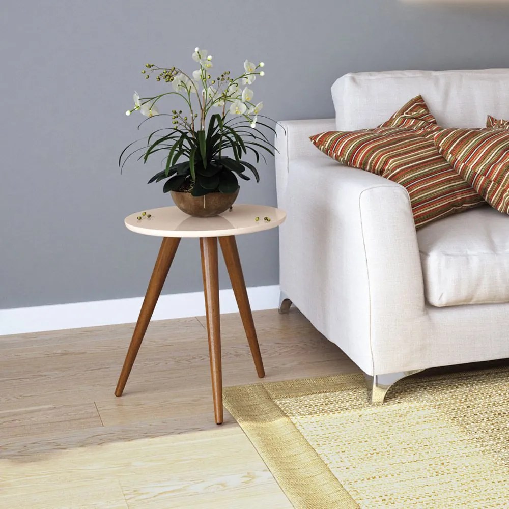 Mesa Lateral Sala de Estar Recepção 44cm Pés Palito Tailân Off White G26 - Gran Belo
