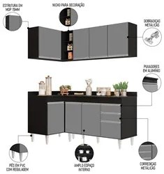 Armário de Cozinha Modulado de Canto Direito 4 Peças CP38 Balcão com T