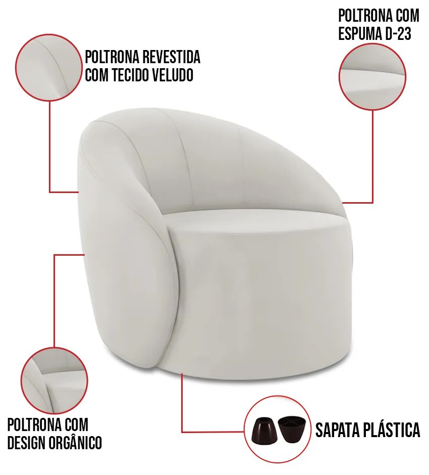 Poltrona Decorativa Orgânica Lua Veludo D03 - D'Rossi - Cinza