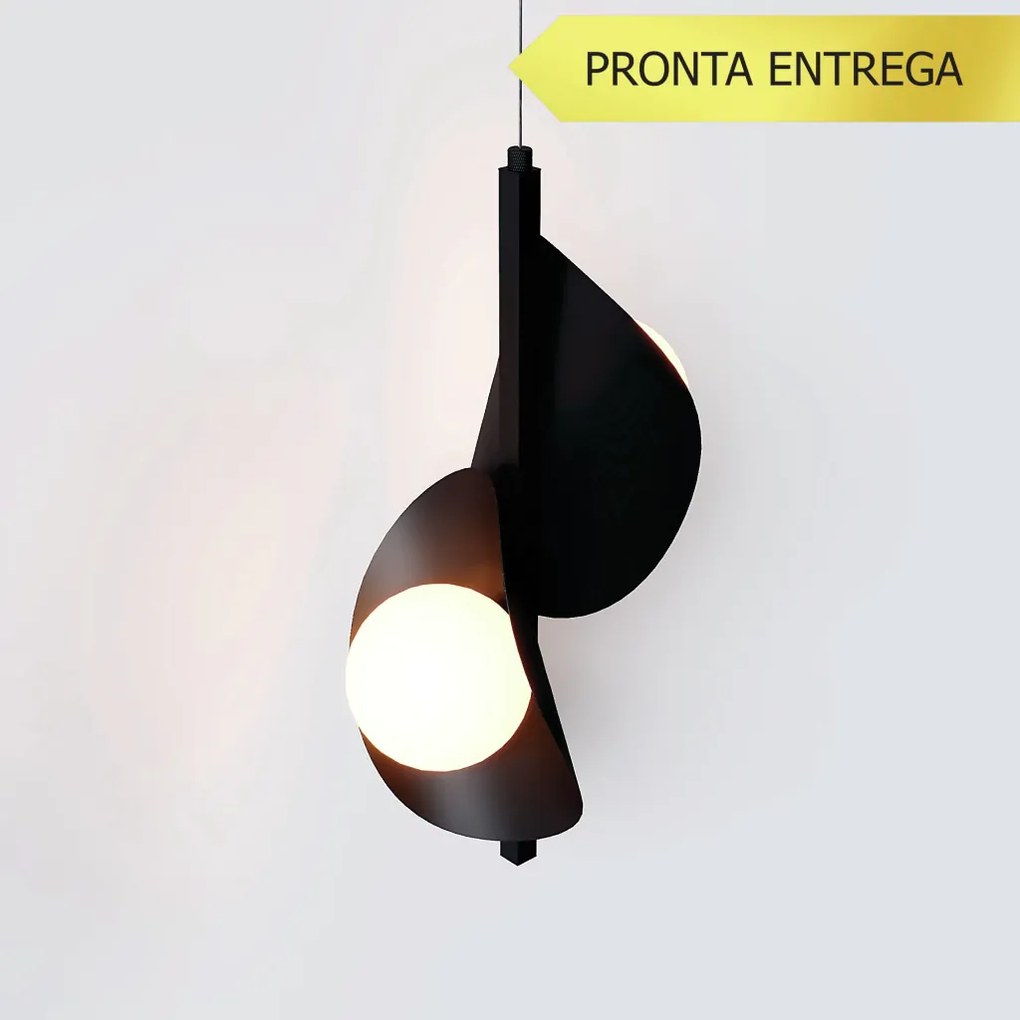 Pendente Calandra Vertical Duplo Espiral 21X21X40Cm Alumínio E Globo Ø... (PRETO / CHAMPANHE, FOSCO)