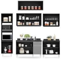 Cozinha Modulada 6 Módulos Composição 8 Preto/Cinza - Lumil Móveis