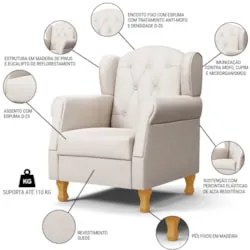 Kit 02 Poltronas de Amamentação Pés Madeira Lucy Z39 Suede Bege - Mpoz