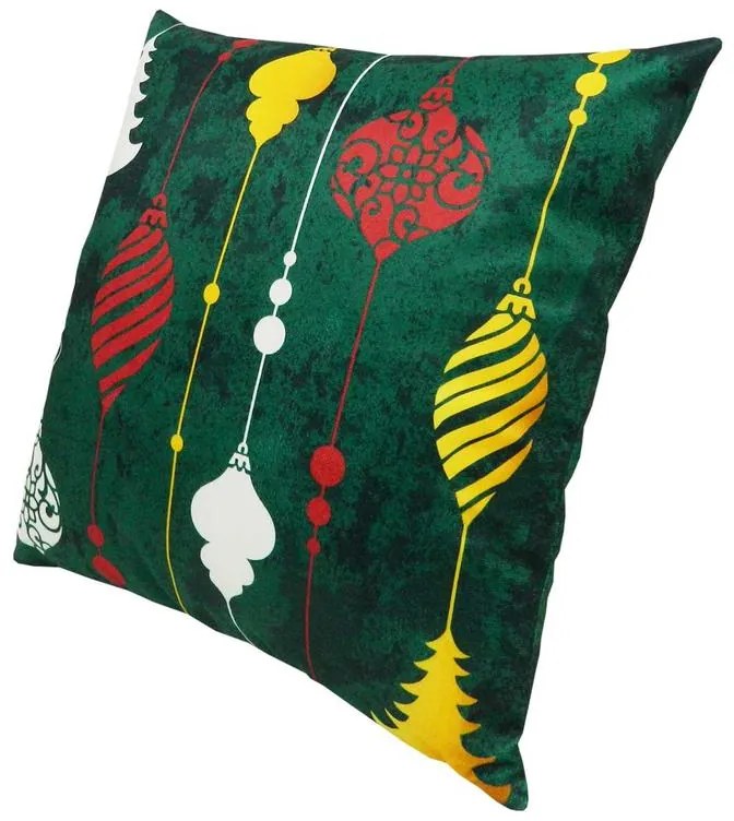 Capa de Almofada Natalina de Suede em Tons Verde 45x45cm - Bolas Coloridas - Com Enchimento