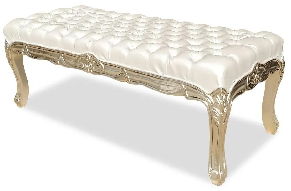 Puff Recamier Decorativo Pés Luís XV Entalhado Detalhe Capitonê Madeira Maciça Eucalipto Design de Luxo