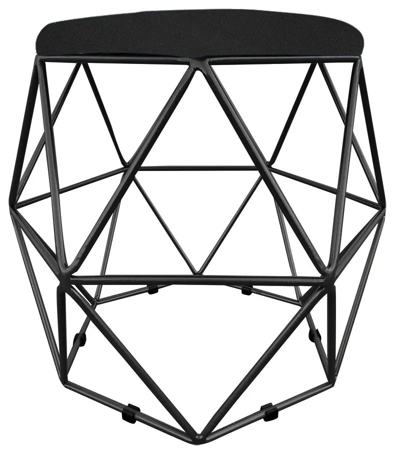 Puff Aramado Hexágono Decorativo Industrial Preto com Suede D03 - D'Rossi - Preto
